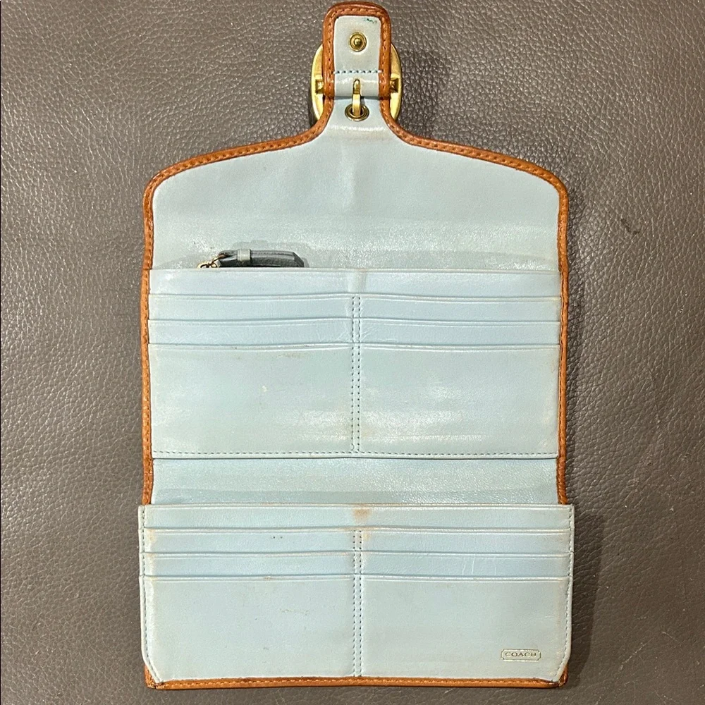 Vintage Coach Continental Brown and Tan Women's Leather and canvas Wallet - Picture 7 of 14